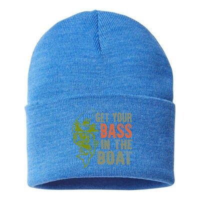 Get Your Bass In The Boat Fishing Father's Day Gift Sustainable Knit Beanie