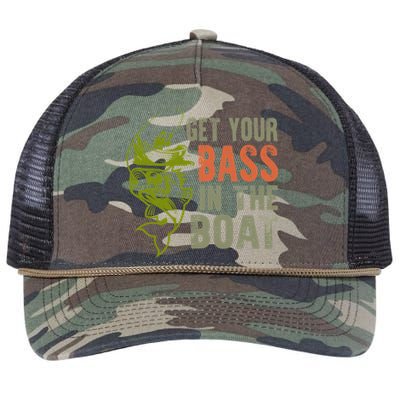 Get Your Bass In The Boat Fishing Father's Day Gift Retro Rope Trucker Hat Cap