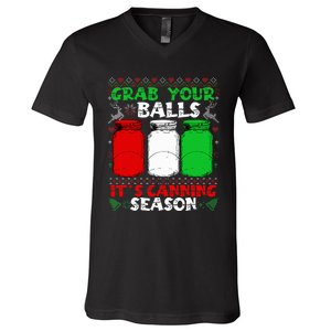 Grab Your Balls Canning Christmas Mason Jar Gifts  V-Neck T-Shirt