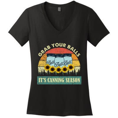 Grab Your Balls Its Canning Season Sunflower Vintage Women's V-Neck T-Shirt