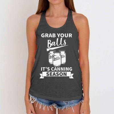 Grab Your Balls Its Canning Season Women's Knotted Racerback Tank