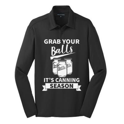 Grab Your Balls Its Canning Season Retro Silk Touch Performance Long Sleeve Polo