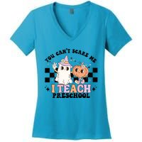 Groovy You Cant Scare Me I Teach Preschool Teacher Halloween Gift Women's V-Neck T-Shirt