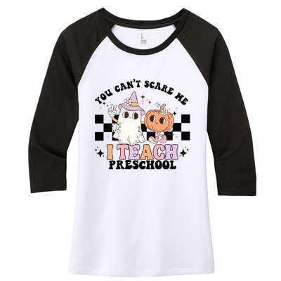 Groovy You Cant Scare Me I Teach Preschool Teacher Halloween Gift Women's Tri-Blend 3/4-Sleeve Raglan Shirt