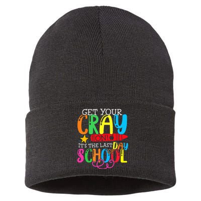 Get Your Cray On Last Day Of School Dabbing Crayon Sustainable Knit Beanie