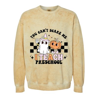 Groovy You Cant Scare Me I Teach Preschool Teacher Halloween Colorblast Crewneck Sweatshirt