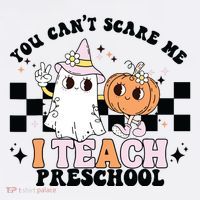 Groovy You Cant Scare Me I Teach Preschool Teacher Halloween Button