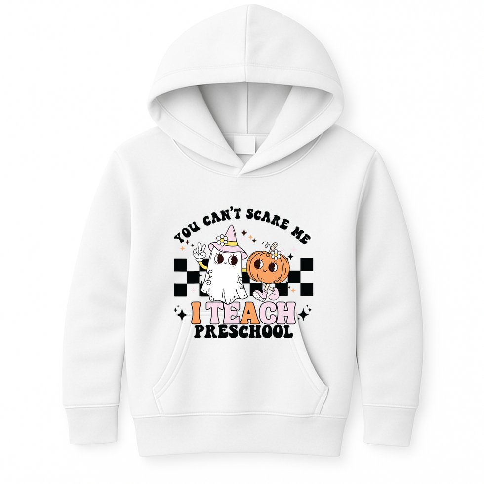Groovy You Cant Scare Me I Teach Preschool Teacher Halloween Kids Hoodie