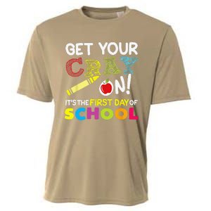 Get Your Cray On Its The First Day Of School Teacher Cooling Performance Crew T-Shirt