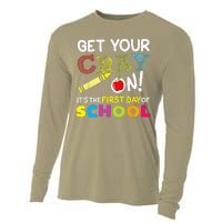 Get Your Cray On Its The First Day Of School Teacher Cooling Performance Long Sleeve Crew