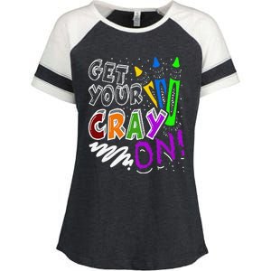 Get Your Cray On Teacher Appreciation Day Back To School Enza Ladies Jersey Colorblock Tee