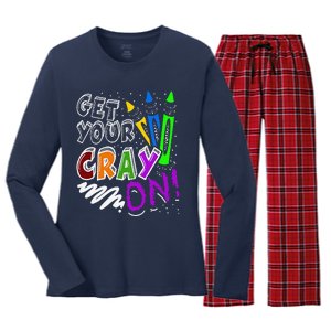 Get Your Cray On Teacher Appreciation Day Back To School Women's Long Sleeve Flannel Pajama Set 