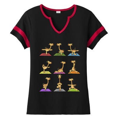 Giraffe Yoga Funny Giraffes In Yoga Poses Sports Ee Ladies Halftime Notch Neck Tee