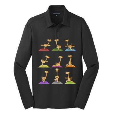 Giraffe Yoga Funny Giraffes In Yoga Poses Sports Ee Silk Touch Performance Long Sleeve Polo