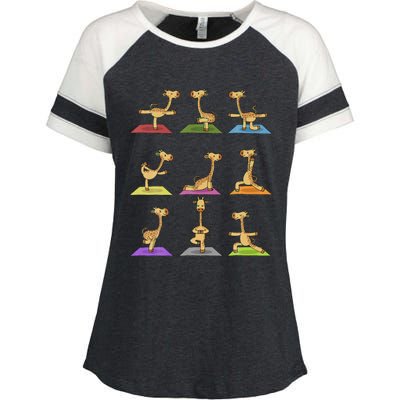 Giraffe Yoga Funny Giraffes In Yoga Poses Sports Ee Enza Ladies Jersey Colorblock Tee