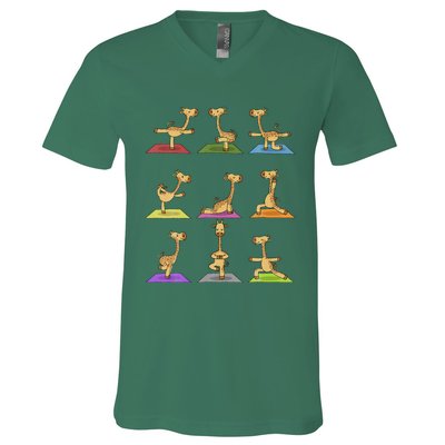 Giraffe Yoga Funny Giraffes In Yoga Poses Sports Ee V-Neck T-Shirt