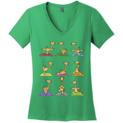 Giraffe Yoga Funny Giraffes In Yoga Poses Sports Ee Women's V-Neck T-Shirt