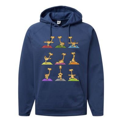 Giraffe Yoga Funny Giraffes In Yoga Poses Sports Ee Performance Fleece Hoodie