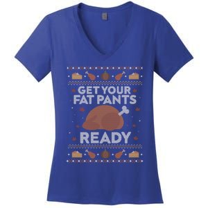 Get Your Fat Pants Ready Funny Ugly Thanksgiving Funny Gift Women's V-Neck T-Shirt