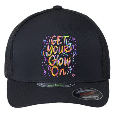 Get Your Glow On Retro Colorful Quote Group Team Tie Dye Flexfit Unipanel Trucker Cap