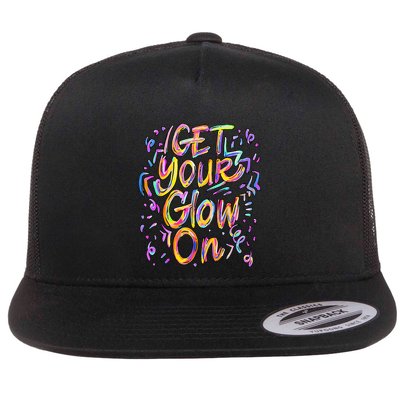 Get Your Glow On Retro Colorful Quote Group Team Tie Dye Flatbill Hat