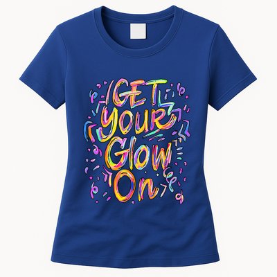 Get Your Glow On Retro Colorful Quote Group Team Tie Dye Womens T-Shirt