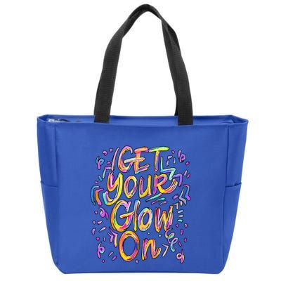 Get Your Glow On Retro Colorful Quote Group Team Tie Dye Zip Tote Bag