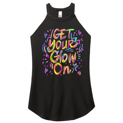 Get Your Glow On 80s Music Party Women’s Perfect Tri Rocker Tank