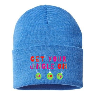 Get Your Jingle On Ho Ho Ho Holiday Statet Gift Sustainable Knit Beanie