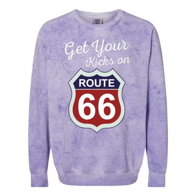 Get Your Kicks Route 66 Distressed 60S Colorblast Crewneck Sweatshirt