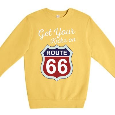 Get Your Kicks Route 66 Distressed 60S Premium Crewneck Sweatshirt