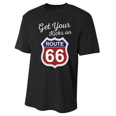 Get Your Kicks Route 66 Distressed 60S Performance Sprint T-Shirt