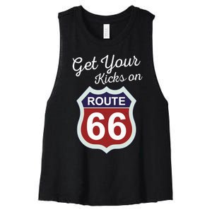 Get Your Kicks Route 66 Distressed 60S Women's Racerback Cropped Tank