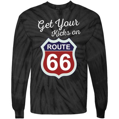 Get Your Kicks Route 66 Distressed 60S Tie-Dye Long Sleeve Shirt