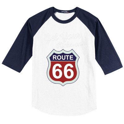 Get Your Kicks Route 66 Distressed 60S Baseball Sleeve Shirt