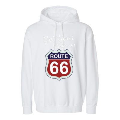 Get Your Kicks Route 66 Distressed 60S Garment-Dyed Fleece Hoodie