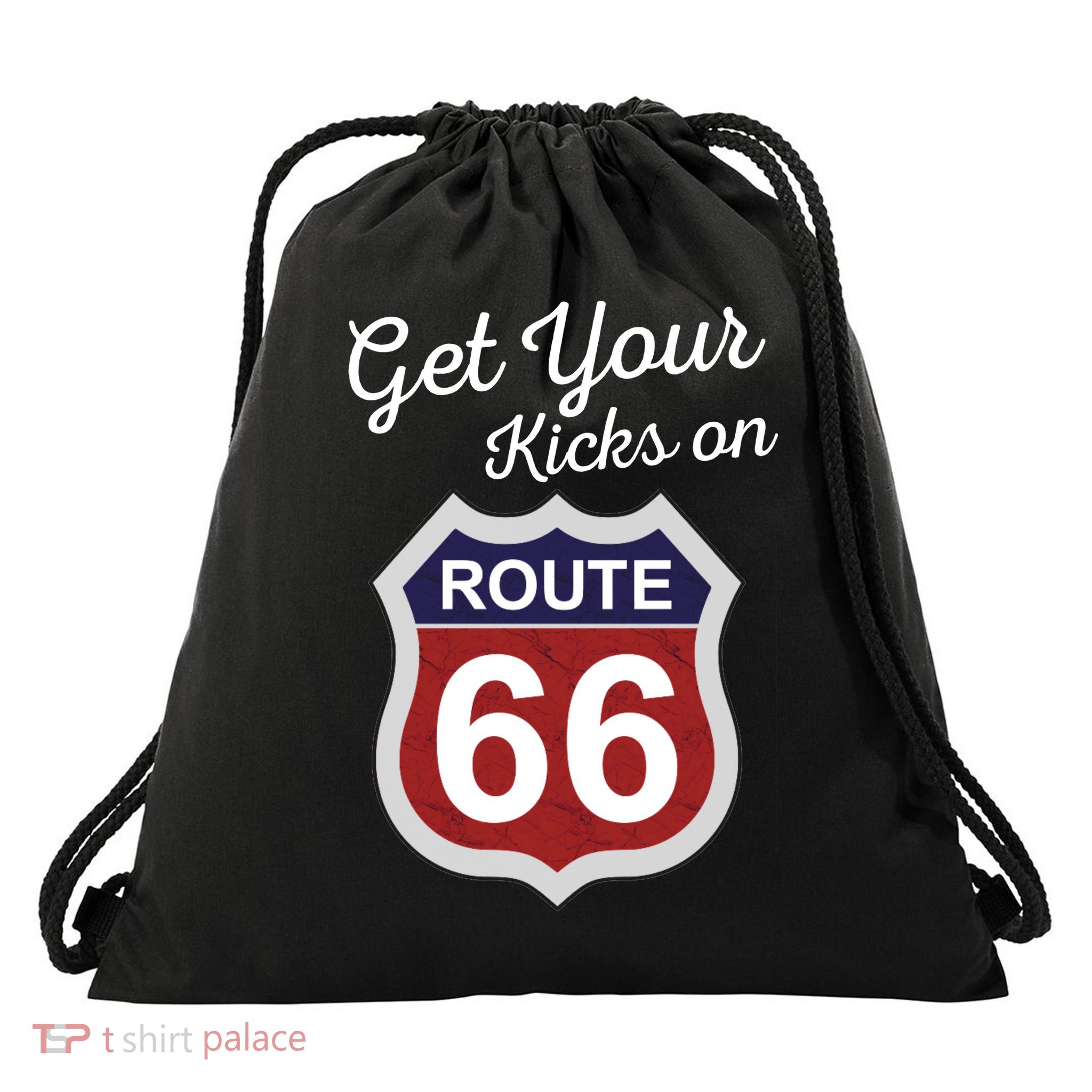 Get Your Kicks Route 66 Distressed 60's Drawstring Bag
