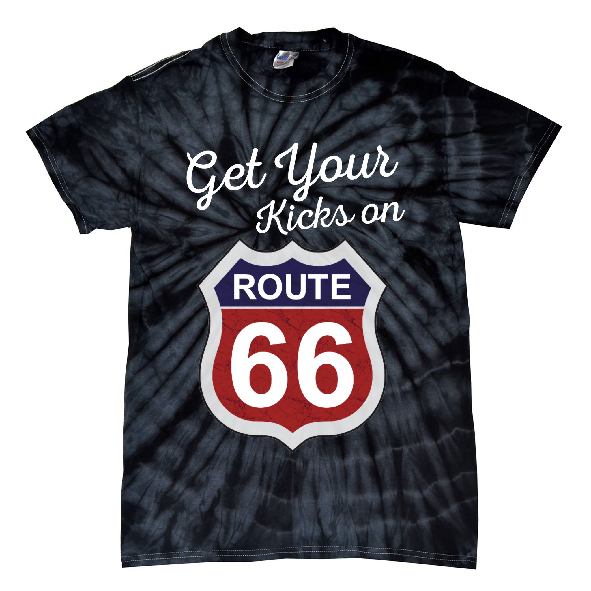 Get Your Kicks Route 66 Distressed 60's Tie-Dye T-Shirt