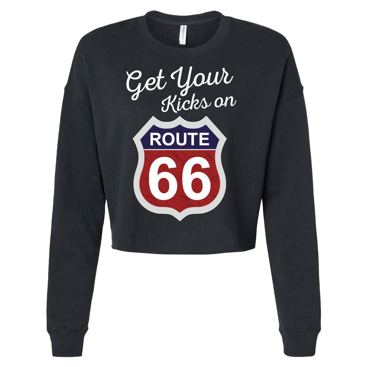 Get Your Kicks Route 66 Distressed 60's Cropped Pullover Crew