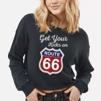 Get Your Kicks Route 66 Distressed 60's Cropped Pullover Crew