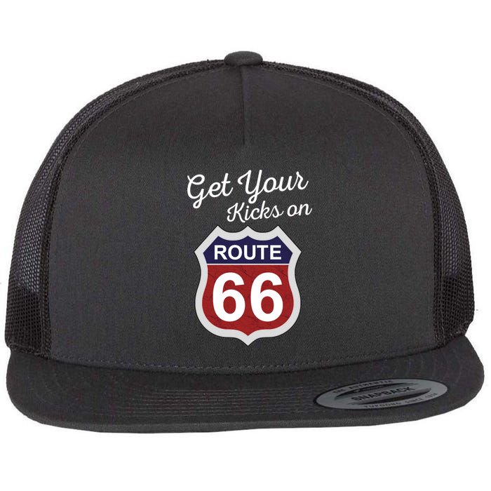Get Your Kicks Route 66 Distressed 60's Flat Bill Trucker Hat