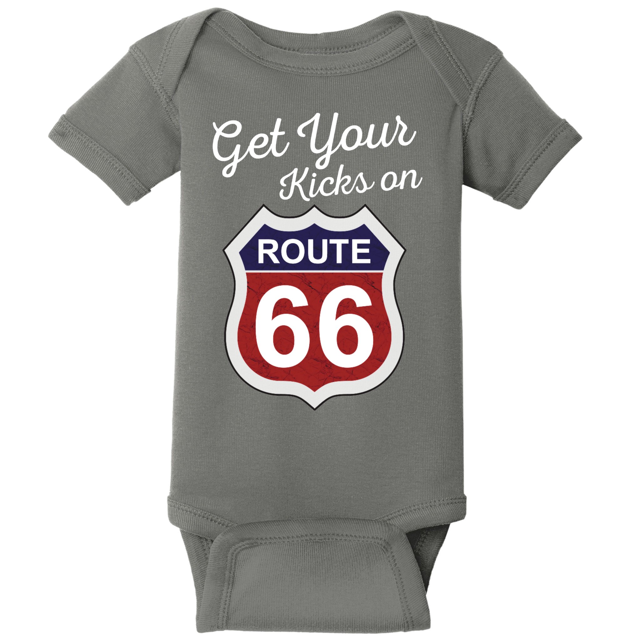 Get Your Kicks Route 66 Distressed 60's Baby Bodysuit