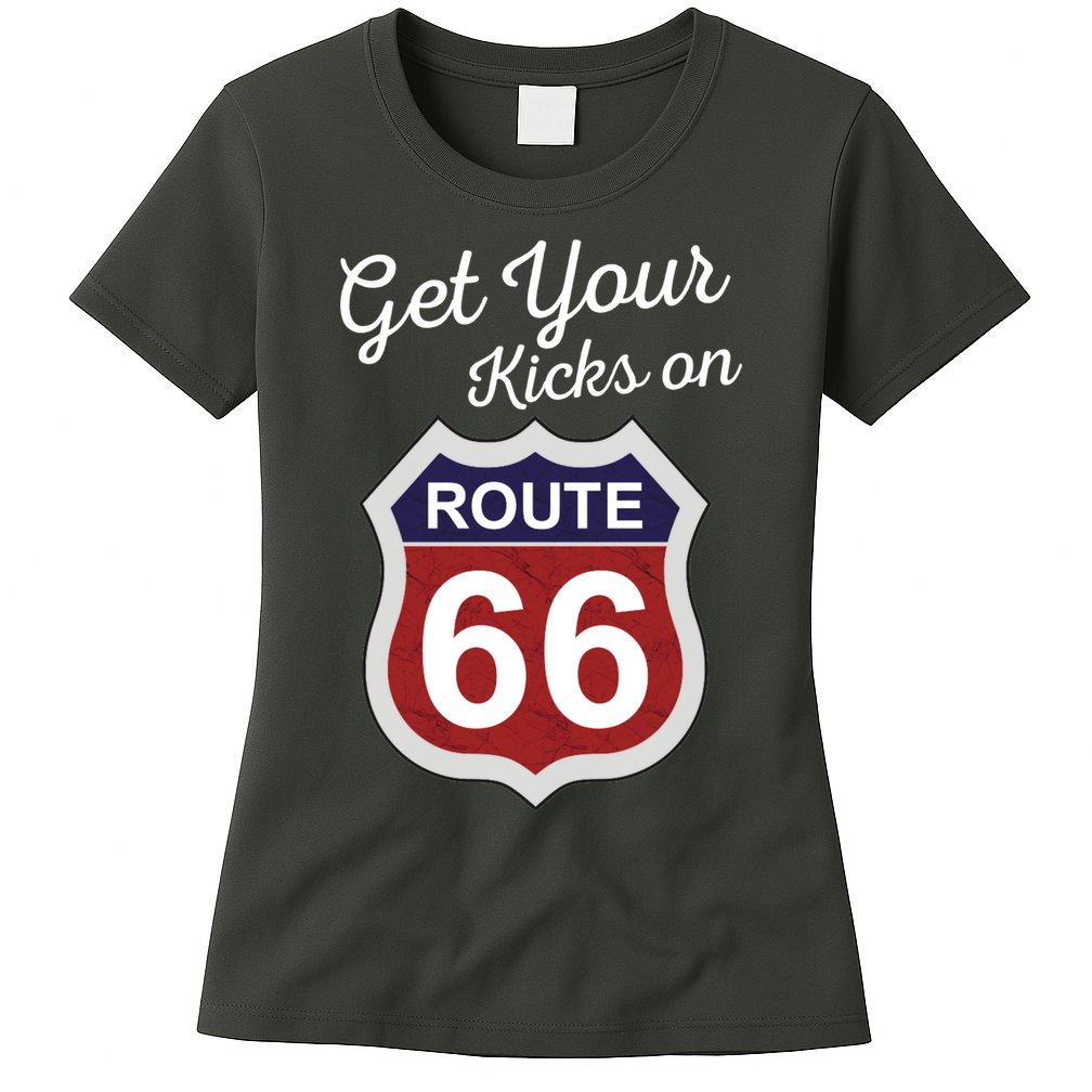 Get Your Kicks Route 66 Distressed 60's Womens T-Shirt