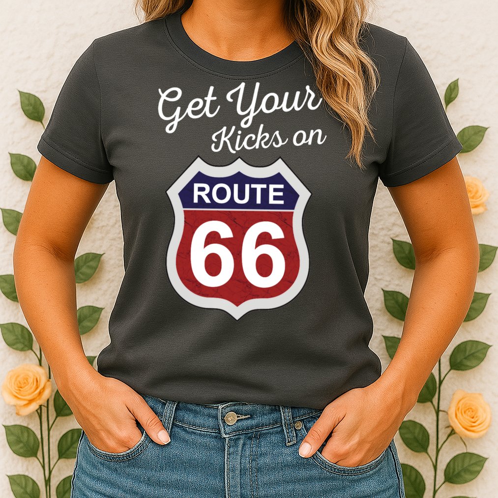 Get Your Kicks Route 66 Distressed 60's Womens T-Shirt