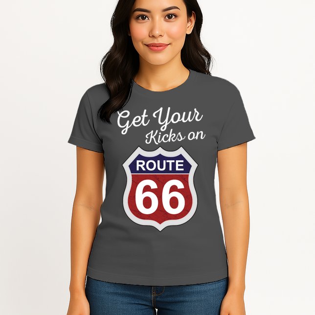 Get Your Kicks Route 66 Distressed 60's Womens T-Shirt