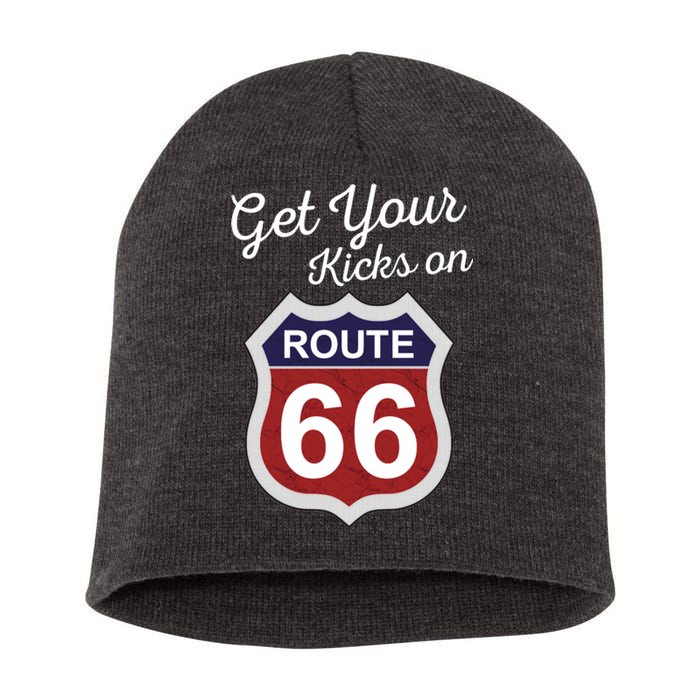 Get Your Kicks Route 66 Distressed 60's Short Acrylic Beanie