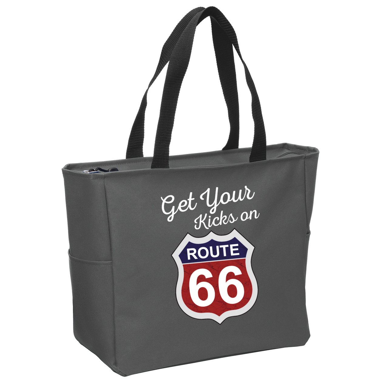 Get Your Kicks Route 66 Distressed 60's Zip Tote Bag