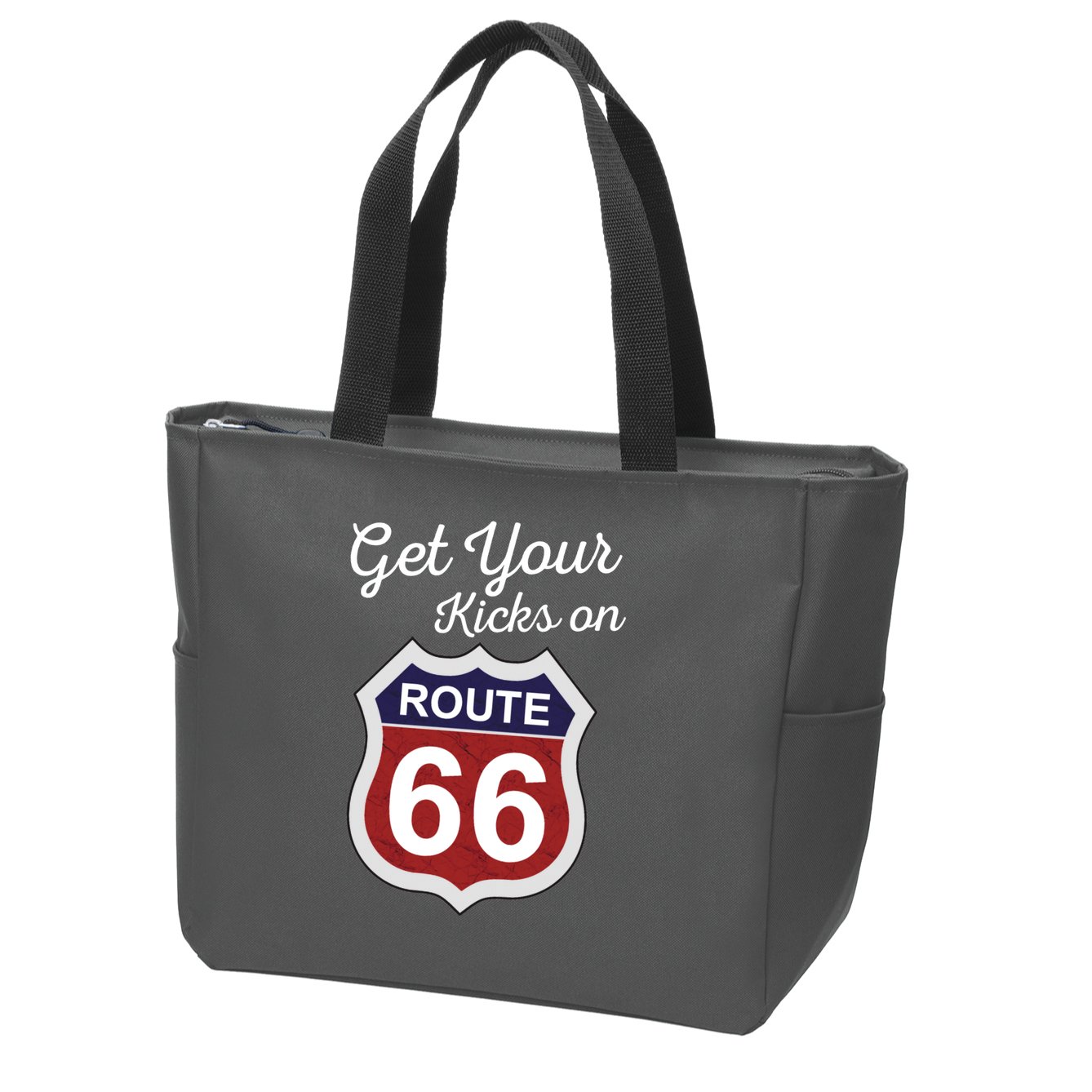 Get Your Kicks Route 66 Distressed 60's Zip Tote Bag