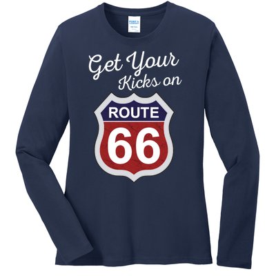 Get Your Kicks Route 66 Distressed 60's Ladies Long Sleeve Shirt