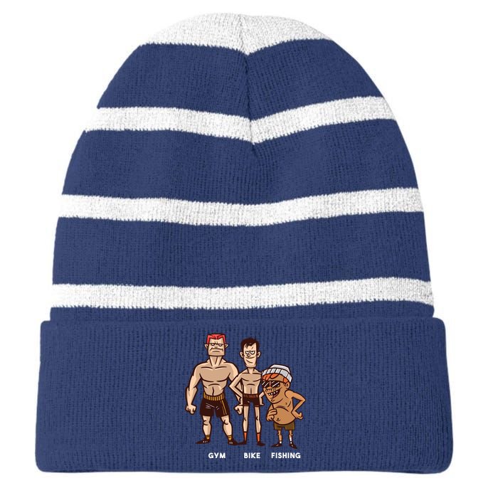 Gym Bike Fishing Funny Striped Beanie with Solid Band